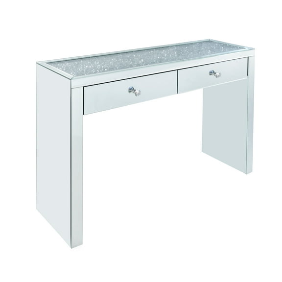 Wooden Console Table with 2 Storage Drawers and Faux Diamond Inlay Silver - Saltoro Sherpi