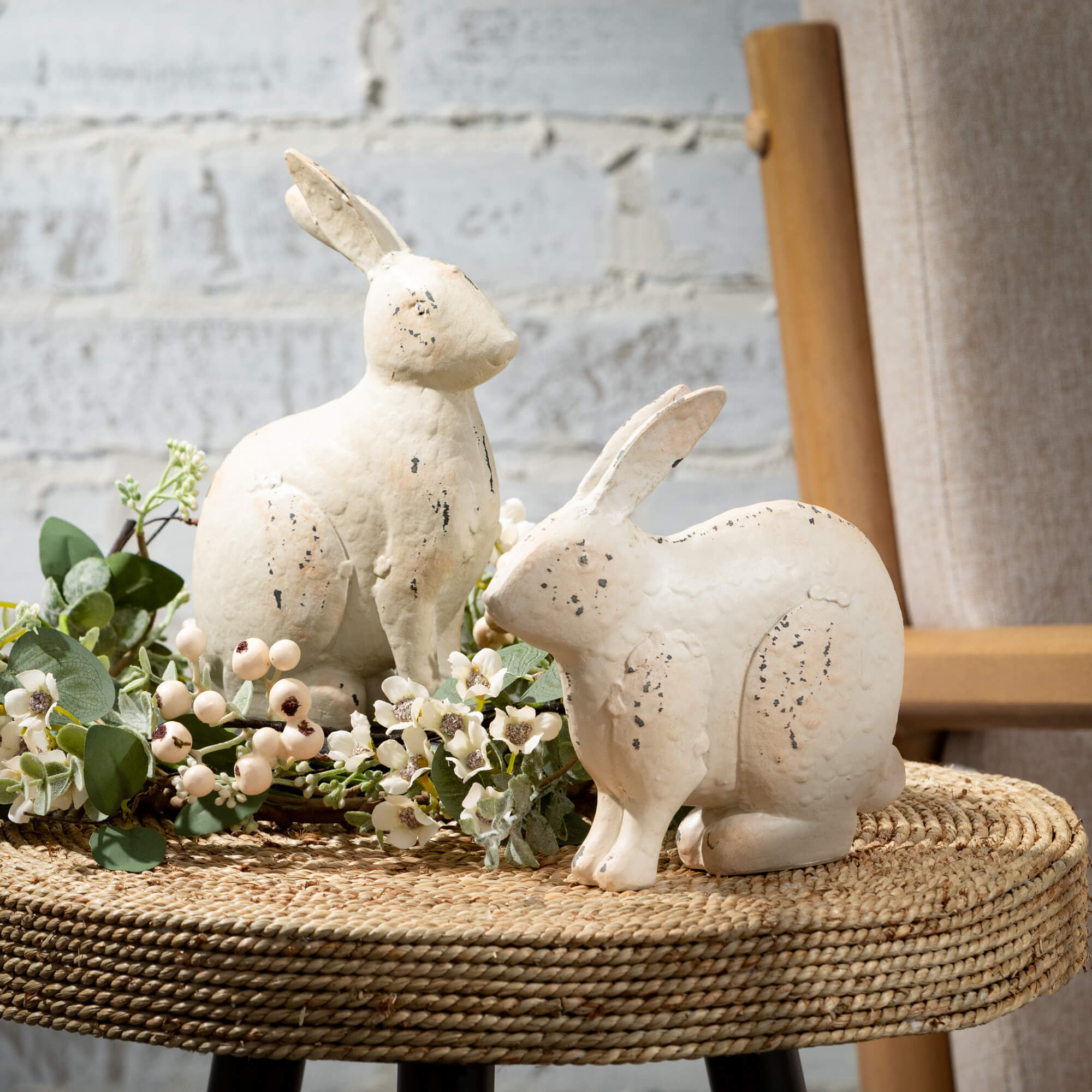 Sullivans 8" & 6.5" Large Rustic Bunny Figurines Set of 2, Resin