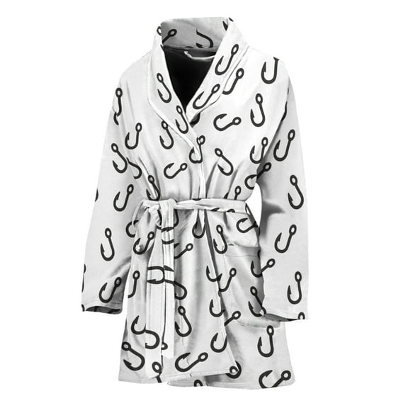 Fish Hook Pattern Women Bathrobe One Size Univeral Fits Fashion Lightweight Plush Fleece Long Robe For Women