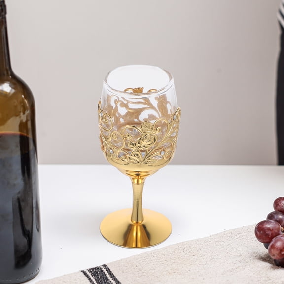 Supvox Retro Golden Wine Goblets Metal Glass Lightweight for Storage