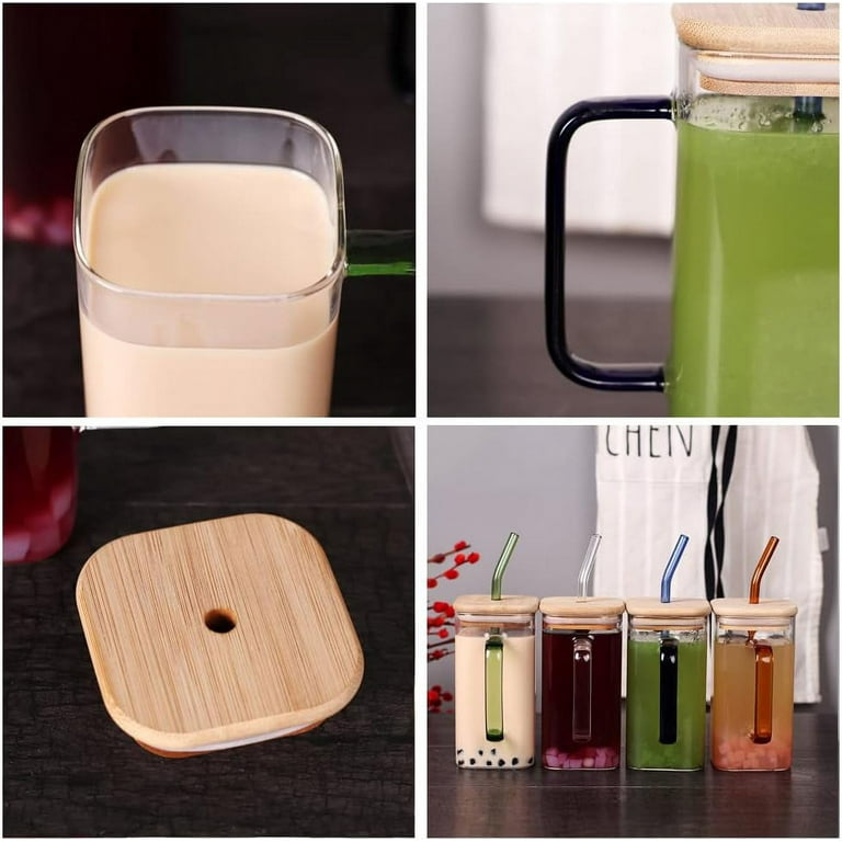 4pcs Glass Cups 17oz Wide Mouth Mason Jar Drinking Glasses With Bamboo Lids  Straws Square Color Handle Cup Beer Glasses Iced Coffee Glasses Ideal For  Cocktail Whiskey Gift, Discounts For Everyone