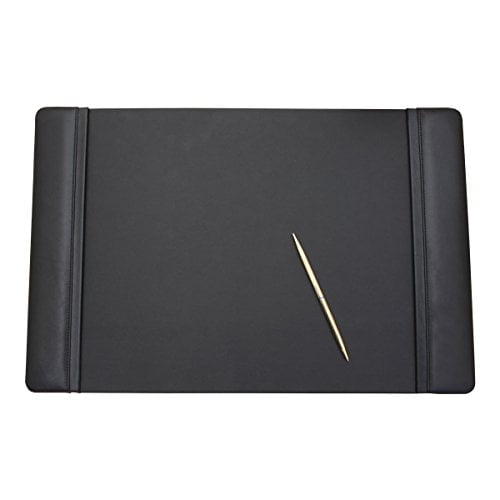 Dacasso Black Leather Desk Pad with Side Rails, 22Inch by 14Inch