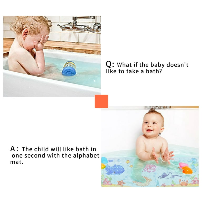 Secopad Kids Bath Mat for Tub Non Slip, 40 X 16 Inch Large Cartoon Anti  Slip Toddler Baby Bath Mat (Left Drain) 