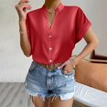 thumbnail image 2 of Women Solid Color Tops Button V Neck T-Shirts Blouse, 2 of 12