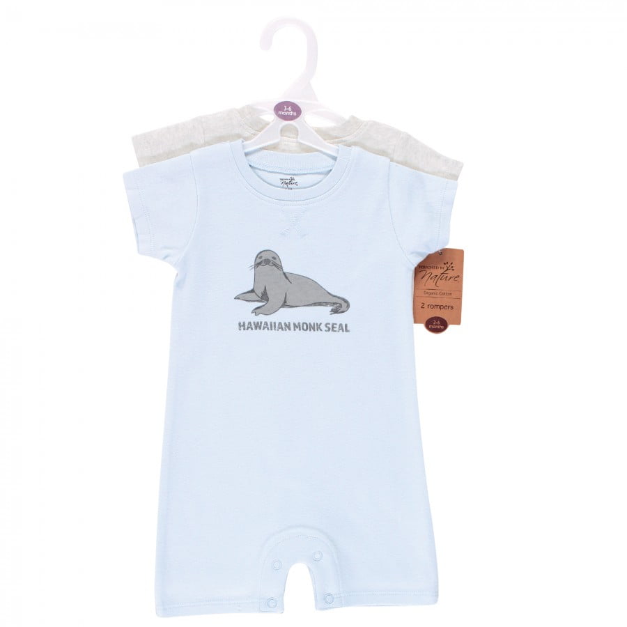 Touched by Nature Unisex Baby Organic Cotton Rompers, Endangered Seal, 18-24 Months