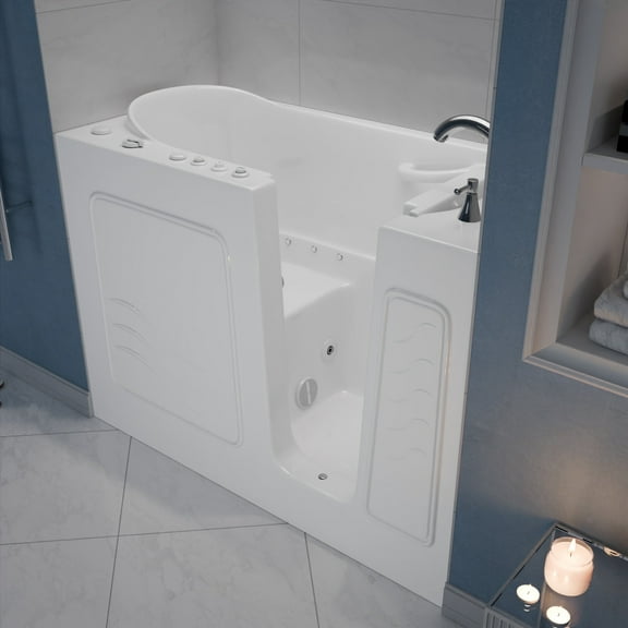 Meditub Collection 26 in. L x 53 in. W Right Side Drain Combination Jetted Bathtub in White with Powered Fast Drain