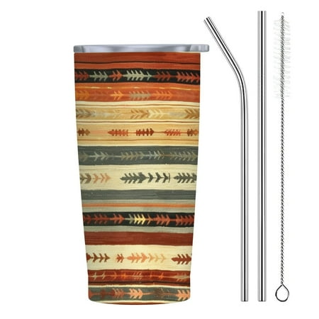 

QCPP Stripes 20oz Stainless Steel Car Tumbler with Straw Push-pull Lid - High Quality 304 Stainless Steel 20oz