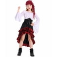 thumbnail image 2 of EnJoCho Girls Renaisance Outfit Skirt Pirate with Renaisance 𝖬edieval Long Sleeve Shirt Corset Waist Belt Headscarf Girls Ruffle Sleeve Dress, 2 of 7