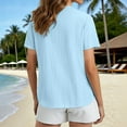 thumbnail image 4 of Women Work Out Tops Sawvnm Women's Fashionable Casual Vacation Everyday Solid Color Button-down Crew Neck Short Sleeves Top Tank Tops for Women Light Blue XL, 4 of 9