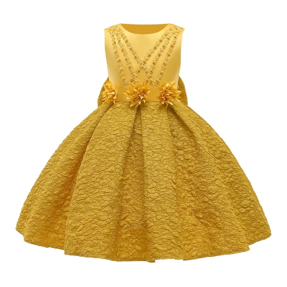 WhouRiu Toddler Girls Dress Elegant Party Sleeveless A-Line Ball Gown Child Formal Solid Princess Wedding Dresses Yellow,Sized 2-3