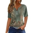 thumbnail image 2 of GaThRRgYP Summer Tops,Plus Size Tops Short Sleeve,Women's Casual Printed Short Sleeve V-Neck Top Army Green XXXL, 2 of 5