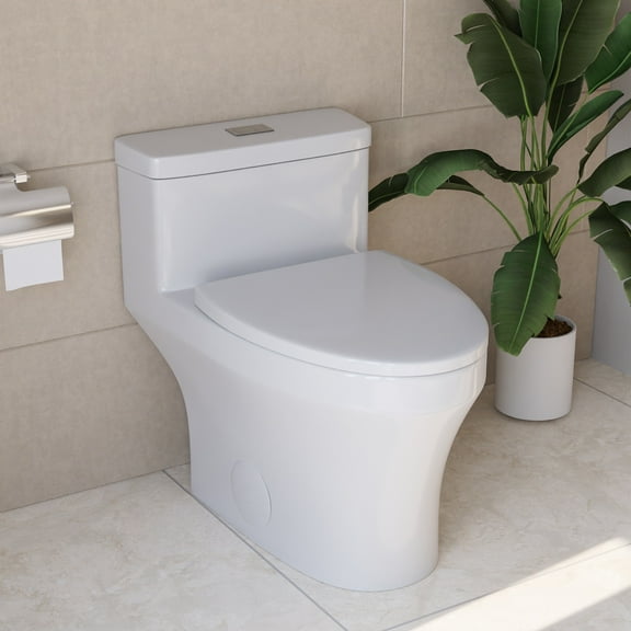 DV-1F0075 Prism One-Piece Modern Toilet, Comfortable Seat Height Toilet with Dual-Flush Fully Glazed (Seat Included)