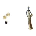 thumbnail image 1 of Estatua de hoja, figura africana, adorno de escritorio, resina, hierro, madera, dama tribal, coleccionable, elegante obra de arte, adecuada para sala, 1 of 8