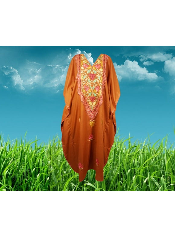 Women's Kaftan Maxi Dress, GIFT, Orange Boho Maxi Dress, Travel Dresses, One Size