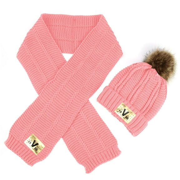 Kids Beanies Scarf Sets Girls Boys Cuffed Beanie Hat Long Neck Scarfs Winter Warm Toddler Snow Wear Cold Weather Pink, 3 Years