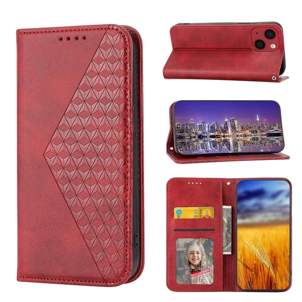 Funda de piel sintética estilo empresarial para iPhone 14 Plus con tarjetero Lenyard