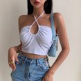 thumbnail image 3 of VISgogo Chaleco de color sólido a la moda para mujer Sexy Cross Hollow Exposed Navel Tie-up Halter Tops VISgogo moda, 3 of 5