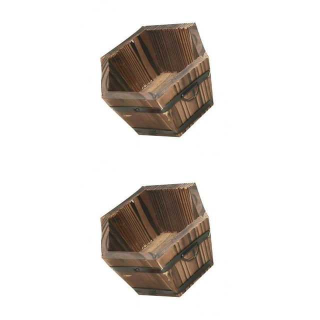 S SERENABLE 2 Pcs Pots de Jardinière Pots de Fleurs Hexagonaux en Bois en Forme de Baril de Whisky