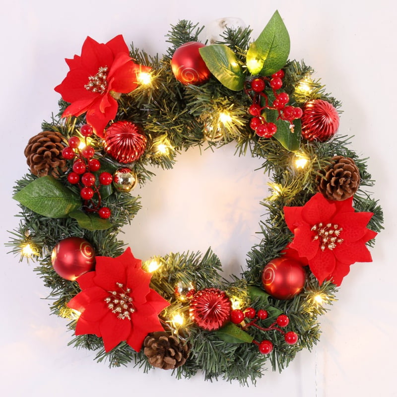 16" PreLit Christmas Wreath, Light Up Mountain Fir Pine Needle Wreath