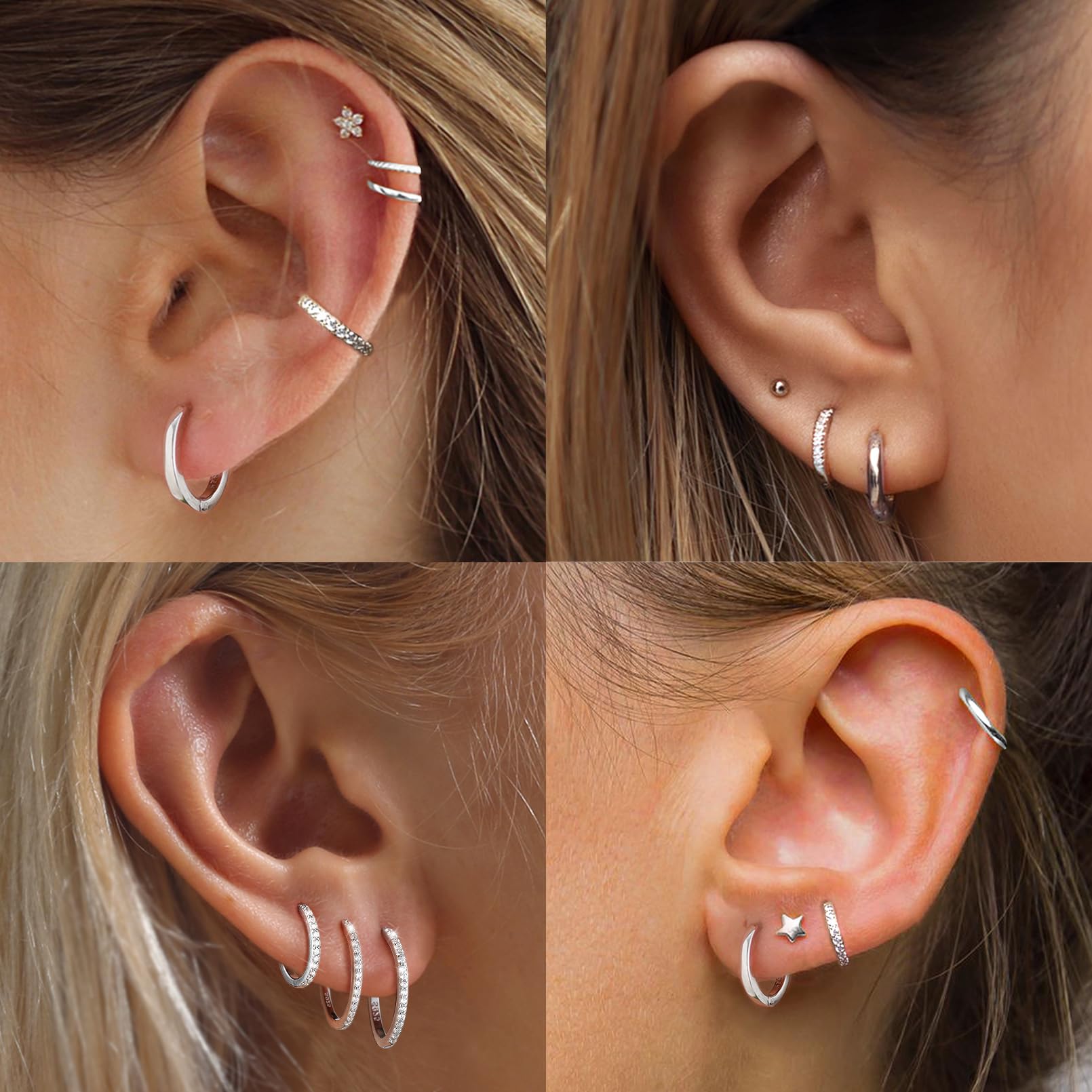 Chicsilver 925 Sterling Silver Huggie Earrings for Women 14k Gold Plated Silver Hoop Earrings for Women Hypoallergenic 16MM Cubic Zirconia Huggie Earring
