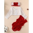 thumbnail image 3 of 3Pcs Newborn Baby Girl Christmas Outfits Clothes Velvet Sleeveless Romper + Long Sleeve Cardigan + Headband, 3 of 9