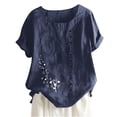 thumbnail image 3 of Womens Cotton Linen Tops Dandelion Print Lightweight Causal Blouses Loose 2024 Summer Crewneck Short Sleeve T-Shirts, 3 of 4