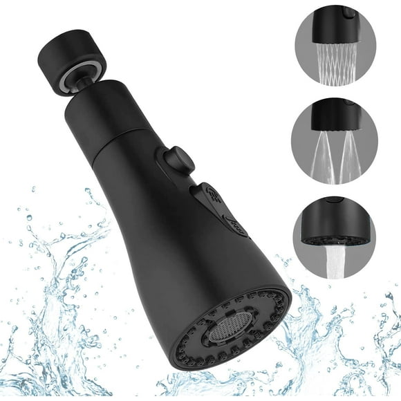 Faucet Aerator and Aerator 3 Modes Kitchen Faucet Spout with Aerator Kitchen Sink Mixer Swivel Faucet Head Adjustable Universal Faucet Adapter 5*14cm Black 1 Piece