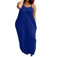 thumbnail image 2 of Karymi Sundress Solid Color Maxi Dress, Casual V-Neck Spaghetti Strap Loose Long Dress with Side Pockets, Flowy Sleeveless Summer Cami Dress Plus Size Dresses, 2 of 5
