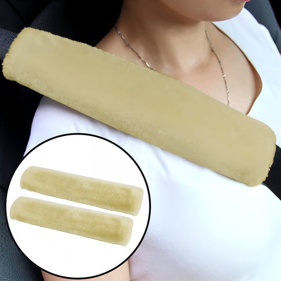 XIBUFE 2Pack Sheepskin Seatbelt Cover Real Wool Car Truck Suv Airplane Seat Belt Shoulder Pad for Backpack Straps Neck Cushion Protector - Beige