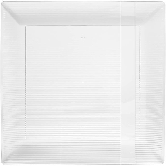 Premium Heavy Duty Plastic Plates - Linear Squared (40 Pack) - Wedding China Like (7.5 Inch., Clear) - Crown