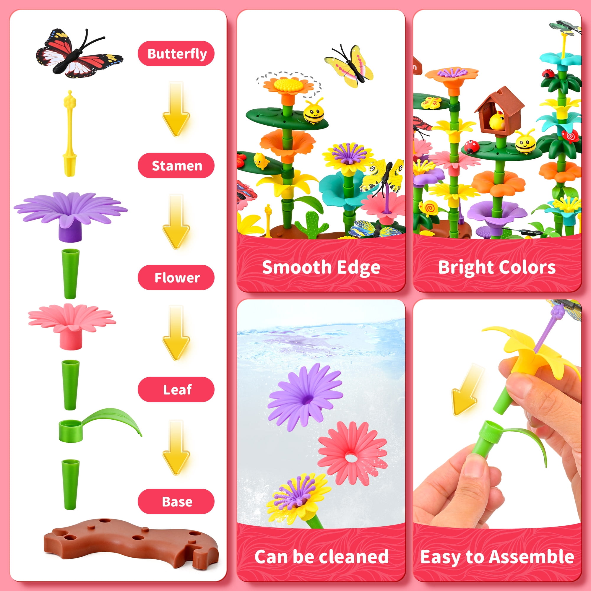 Flower Building Block Set - 322 PCS Flower Garden Toy Set for Girls, STEM Educational Kids Toys, Brain Development Preschool Kindergarten Toy for Girls 3-8