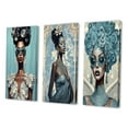 thumbnail image 3 of Designart "Africanogue Goddess in Retro Blue Fashion I" African American Woman Wall Art Set Of 3 - Blue Woman African American Canvas Set For Living Room Decor, 3 of 7