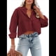 thumbnail image 3 of Camisas de Mujer con Botones, Tops Casuales de Larga, Blusa con Solapa y Bolsillo en el Pecho Rojo L, 3 of 8