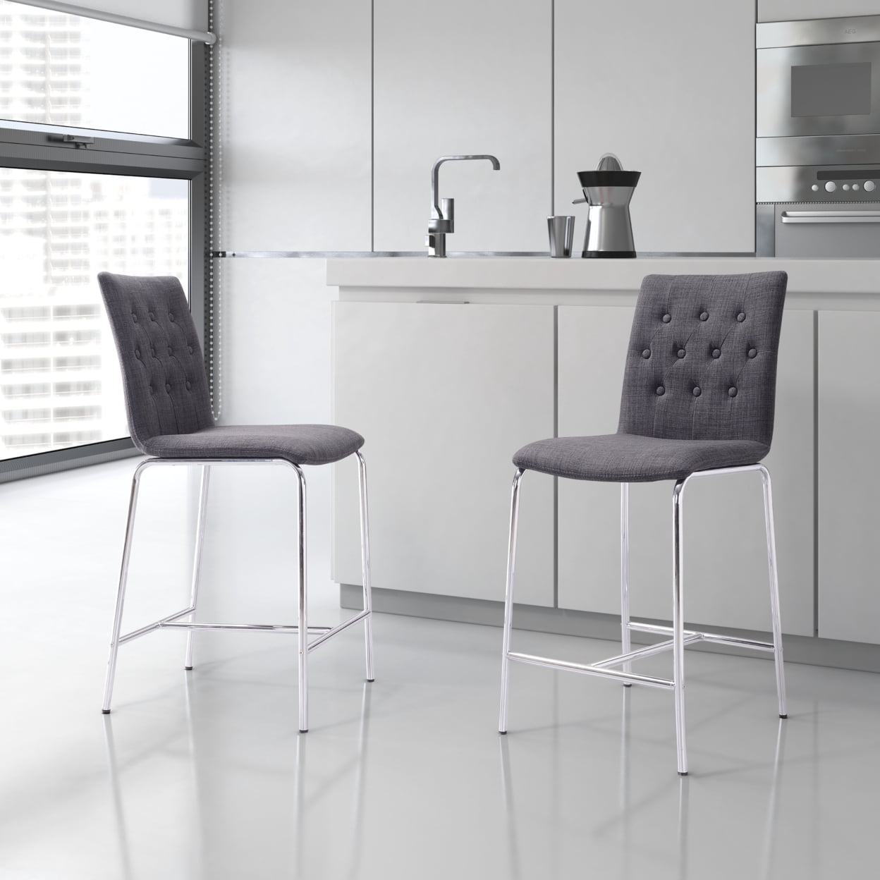 Uppsala Counter Stool Set of 2 Light Vintage Chrome Frame Tobacco Tangerine