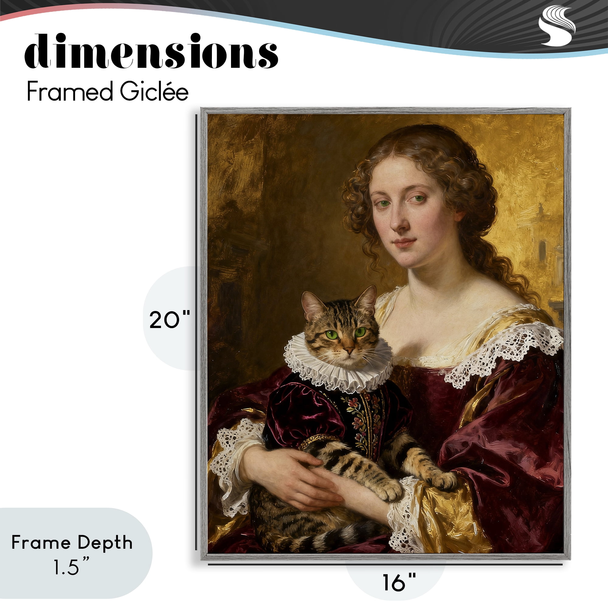 Stupell Industries Renaissance Lady with Regal Cat Gray Framed Giclee Art, design by CAD Designs