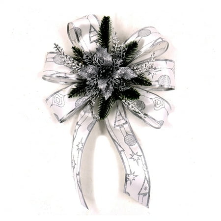 - ALEKO Statement Holiday Bow Christmas Swag - White and Silver