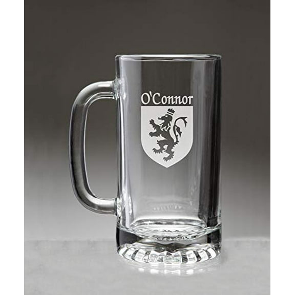 O'Connor(Kerry) Irish Coat of Arms Glass Beer Mug (Sand Etched)
