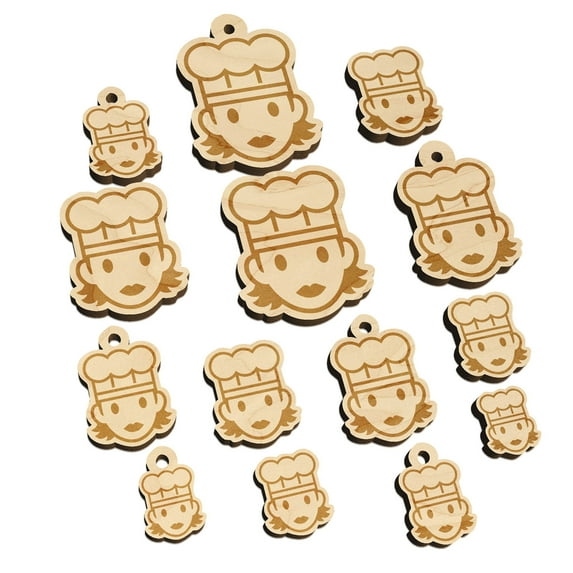 Occupation Chef Cook Woman Icon Wood Mini Charms Shapes DIY Craft Jewelry - With Hole - 25mm (7pcs)
