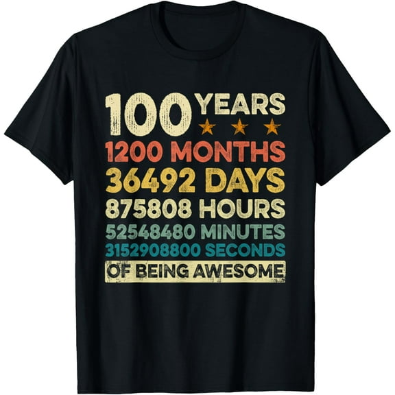 Vintage 100th Birthday Gift 100 Years Old 1200 Months T-ShirtMen and women, Black T-shirt, size: Extra large