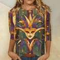 thumbnail image 2 of Resicozy Mardi Gras Shirts for Women 2026 Mask Graphic Tees 3/4 Length Sleeve Fashion Carnival Party Blouse Crewneck Pullover Top Gold S, 2 of 5