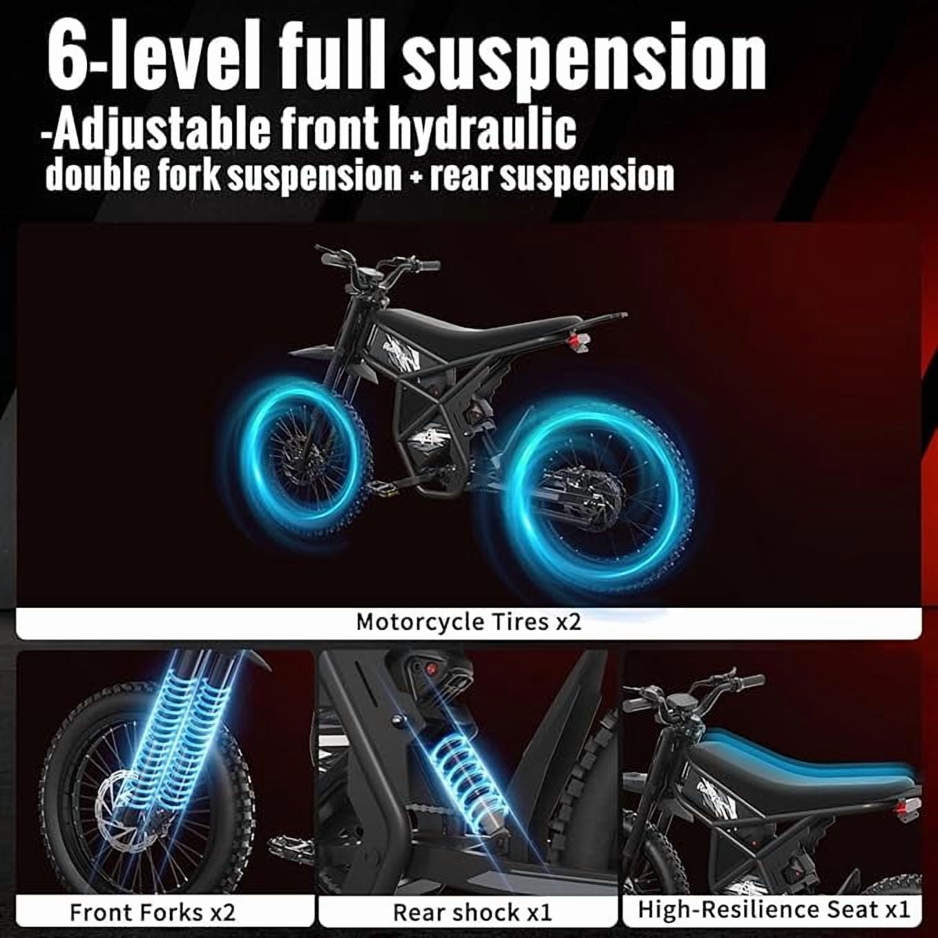 Riding'times GT73 Electric Dirt Bike for Adults,37MPH 48V36.4AH 2400W 1747Wh Dual Battery Ebike, 85+ Miles Range,25" Motorcycle Tire UL2849 Certified, Full Suspension