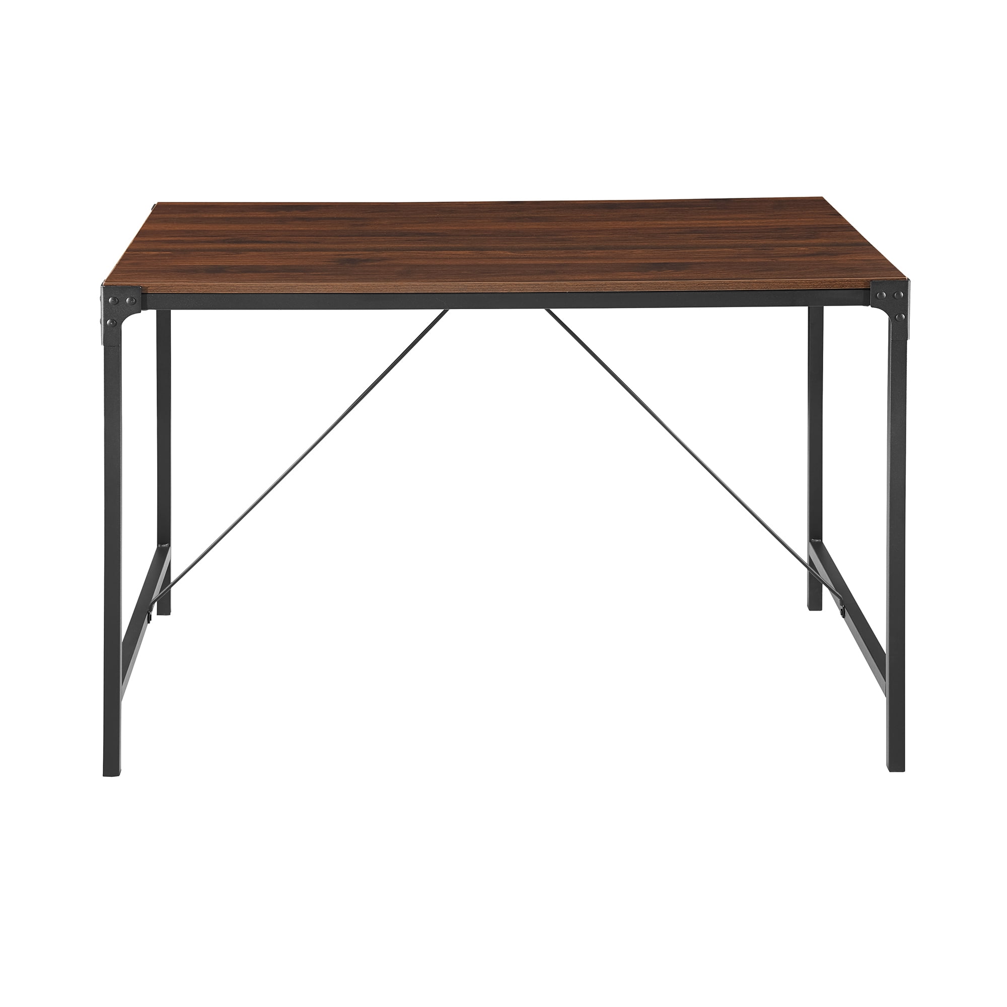 Woven Paths 48" Angle Iron Rustic Wood Dining Table, Dark Walnut