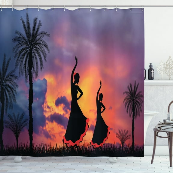 Ambesonne Spanish Shower Curtain, Girls Dancing Flamenco, 69"Wx70"L, Multicolor
