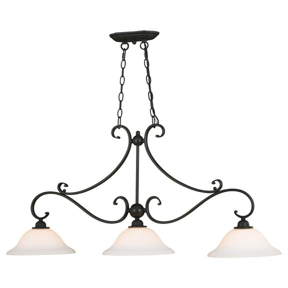 3-Light Linear Chandelier - Oil Rubbed Bronze Island Pendant Light with Glass Shade
