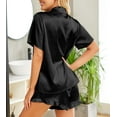 thumbnail image 4 of Avidlove Women Satin Pajama Set Silky Short Sleeve Sleepwear with Ruffle Shorts Soft Pj Set Button Down Nightwear Black S-XXL, 4 of 6