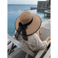 thumbnail image 6 of QSAWXQZ Summer Sun Hat for Women Ribbon Bow Beach Sun Protection Wide Brim Straw Hat Khaki, 6 of 9