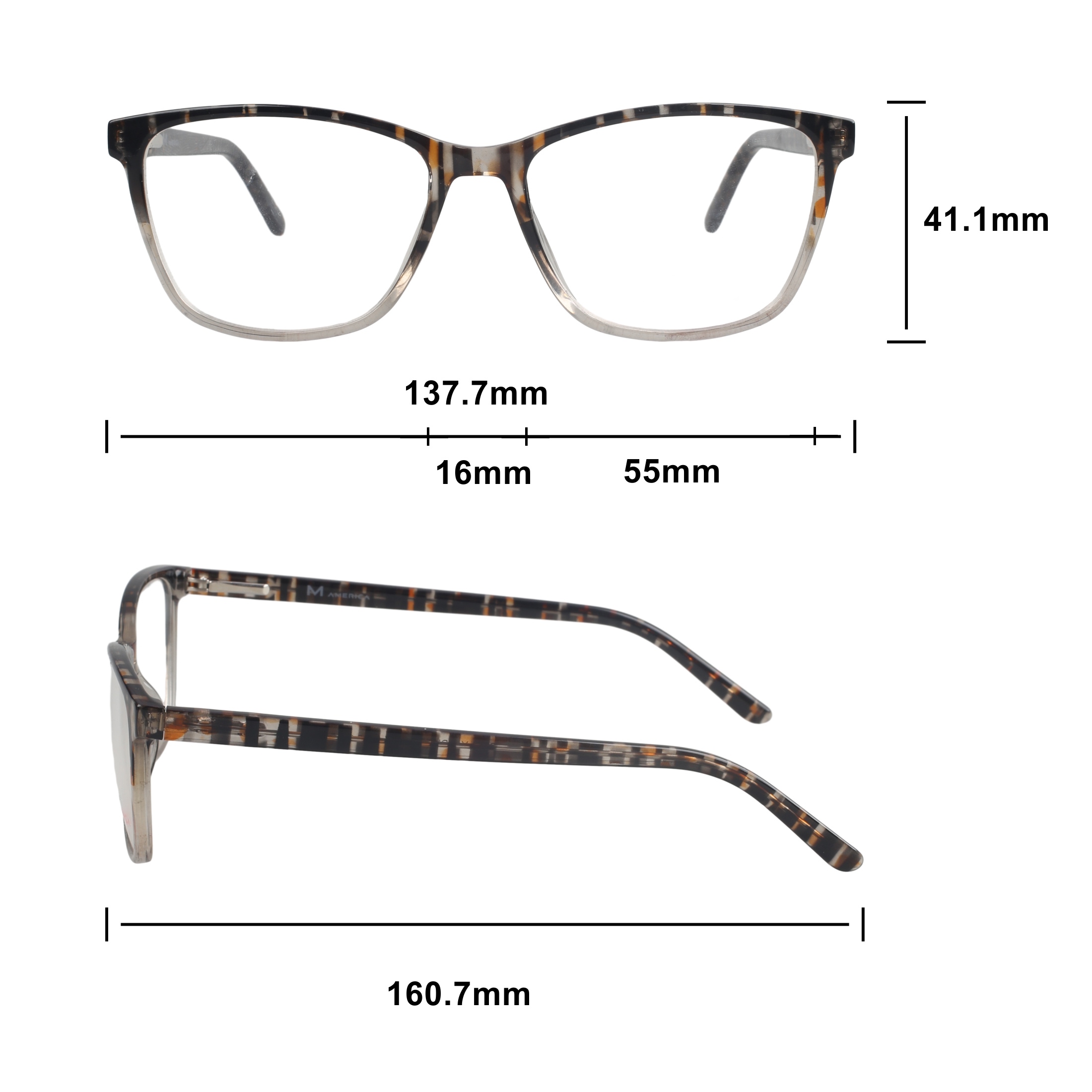 Women's M America Seely Rx'able Eyeglasses, Plastic, Square, Black Tortoise Gradient, 55mm, 1 Pair