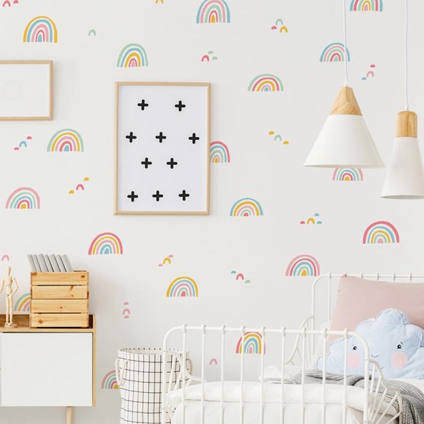2 Sheets Colorful Boho Rainbow Wall Decals Stick and Peel Removable