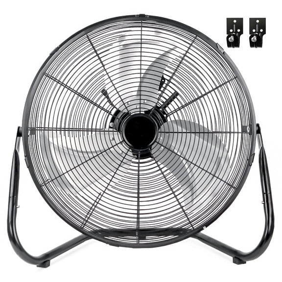 20 inch High Velocity Industrial Floor Fan, 3-Speed Heavy Duty Metal Cradle Floor Fans with 360° Tilt for Warehouse, Workshop, Garage, Factory and Basement, Black