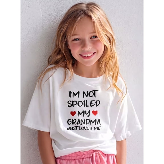 Funny Grandma's Girl Design, Children's Place Girls' Sports Super Soft 100% Cotton T-Shirts, Short Sleeve Plain Tees Tops Clothes for Kids, Crew Neck Summer Outfit